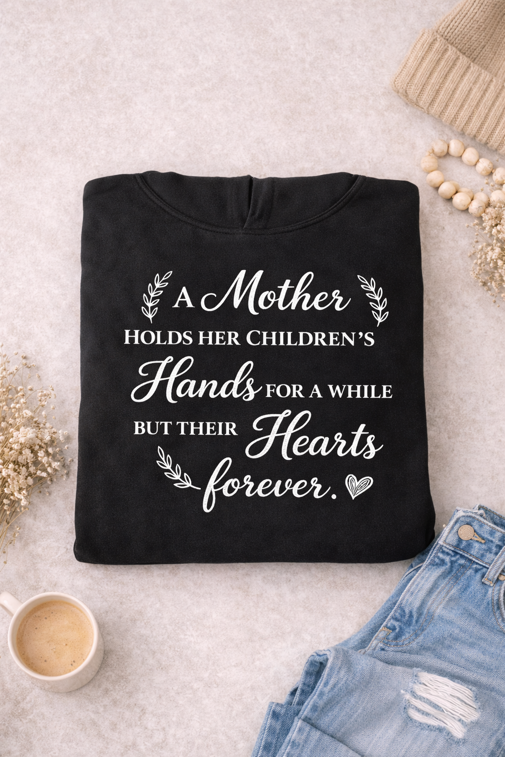 Mother holds her children hands for a while but their hearts forever Hoodie | Cropped Mom Sweatshirt