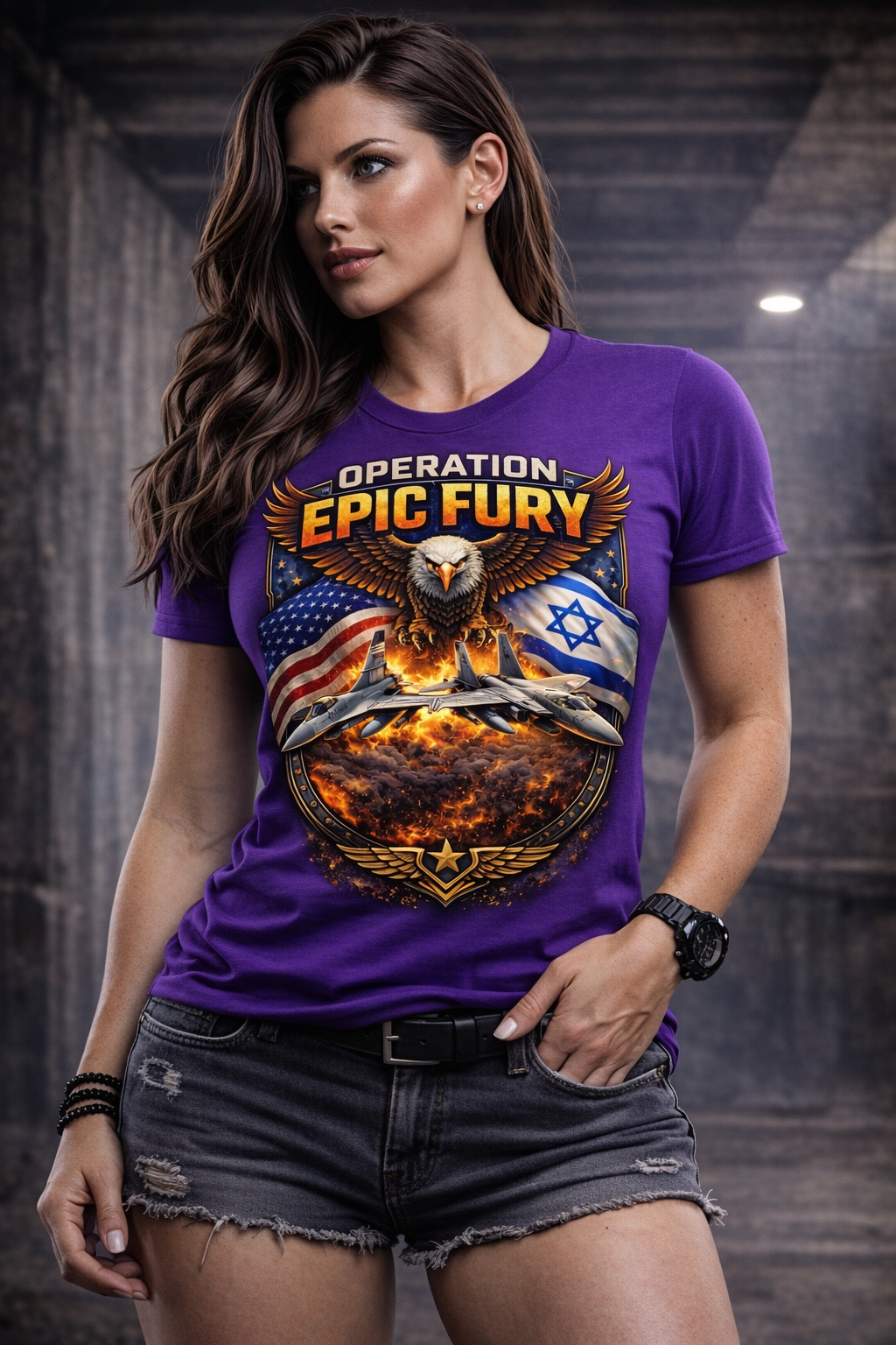 Operation Epic Fury Patriotic Eagle Fighter Jet T-Shirt, USA Israel Flag Graphic Tee, Military Airstrike Style Shirt for Men, Bold Aviation Gift, Trump, Hegseth