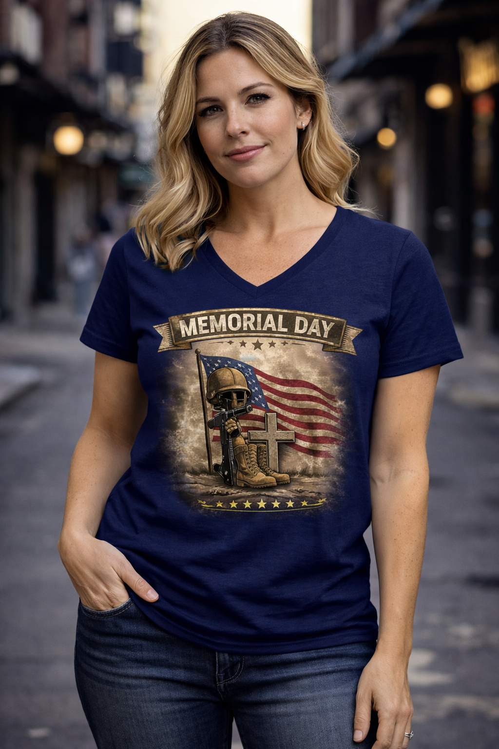 Memorial Day V-Neck Shirt for Women | Patriotic Tribute Tee | Military Remembrance Graphic Shirt