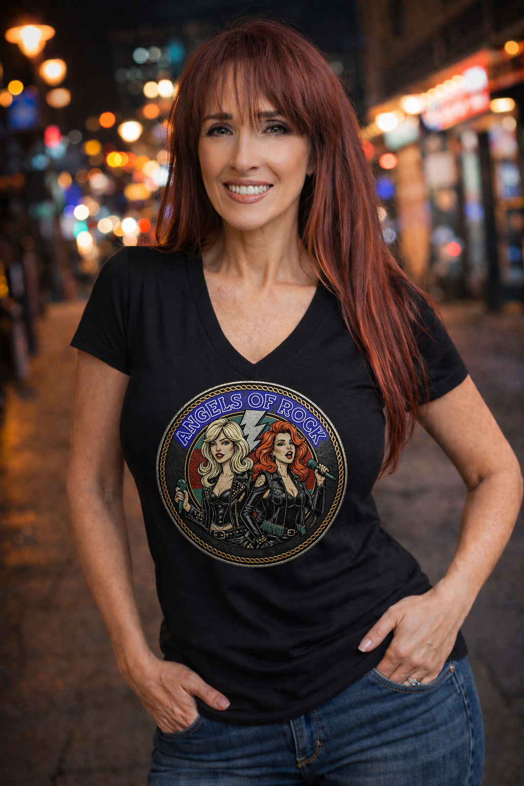Angels of Rock V-Neck T-Shirt – Vintage Rock Band Graphic Tee
