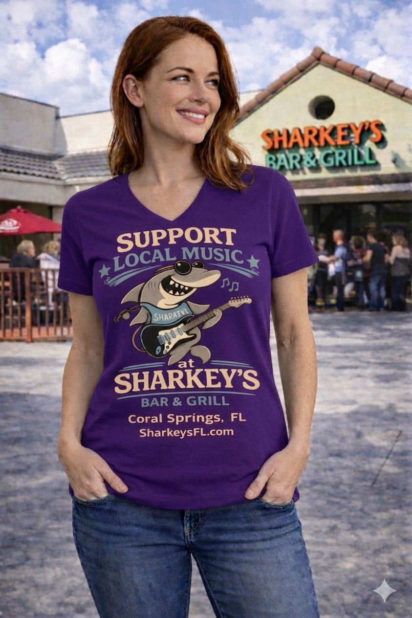 Sharkey’s Support Local Music Women’s V-Neck T-Shirt