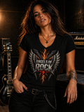 Angels of Rock Ladies' V-Neck Tee — Flaming Winged Guitar Band Shirt