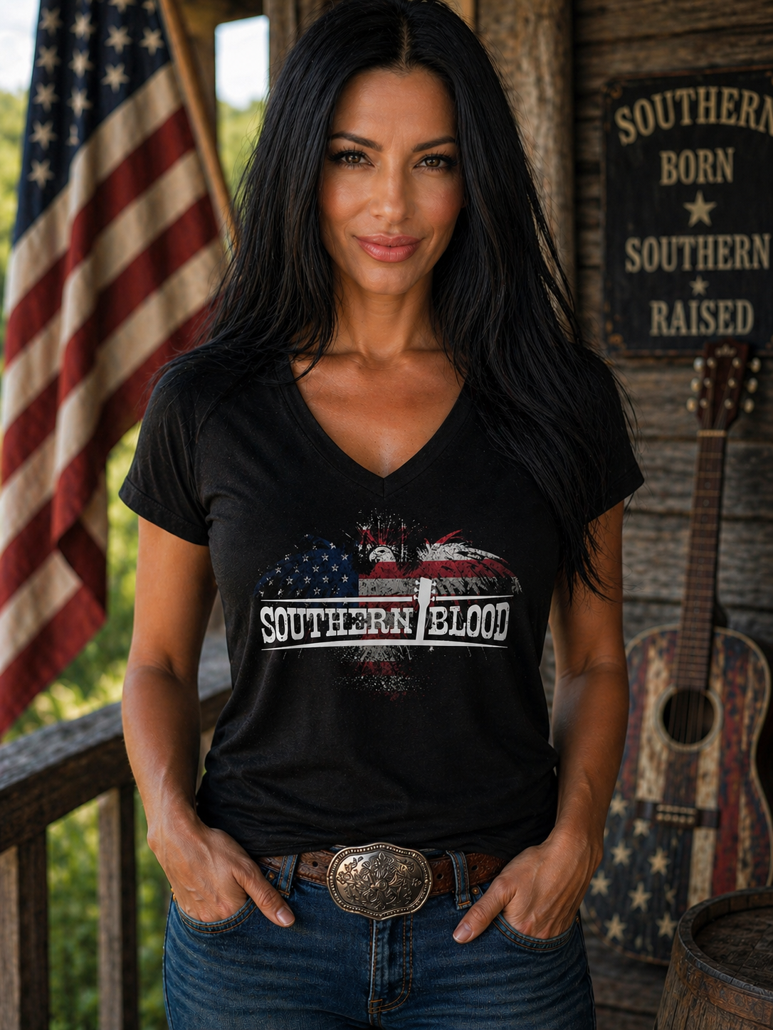 Southern Blood Patriotic Eagle V-Neck Tee