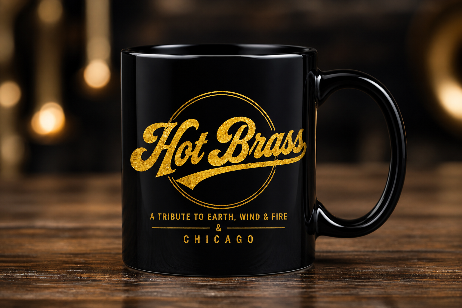 Hot Brass Chicago Black Mug — Retro Gold Band Tribute Coffee Cup (11oz & 15oz)