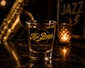 Hot Brass Shot Glass — 1.5 oz Vintage Gold Logo