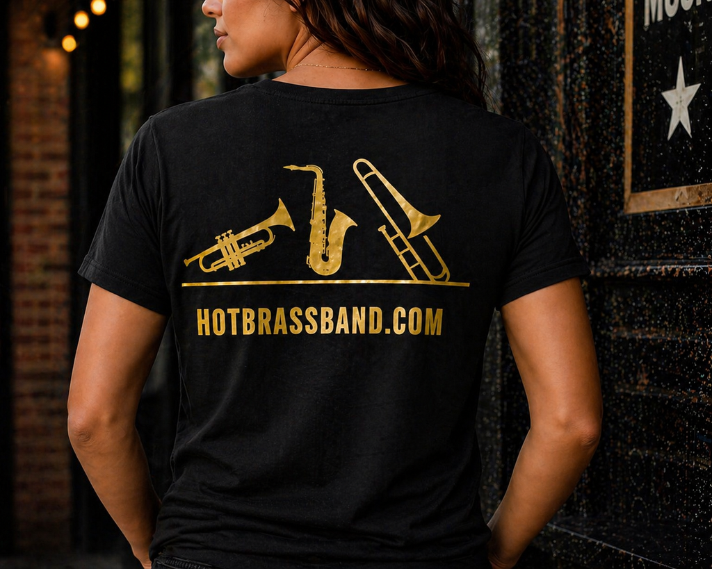 Hot Brass Vintage Logo Ladies' V-Neck Tee — Retro Music Band Shirt