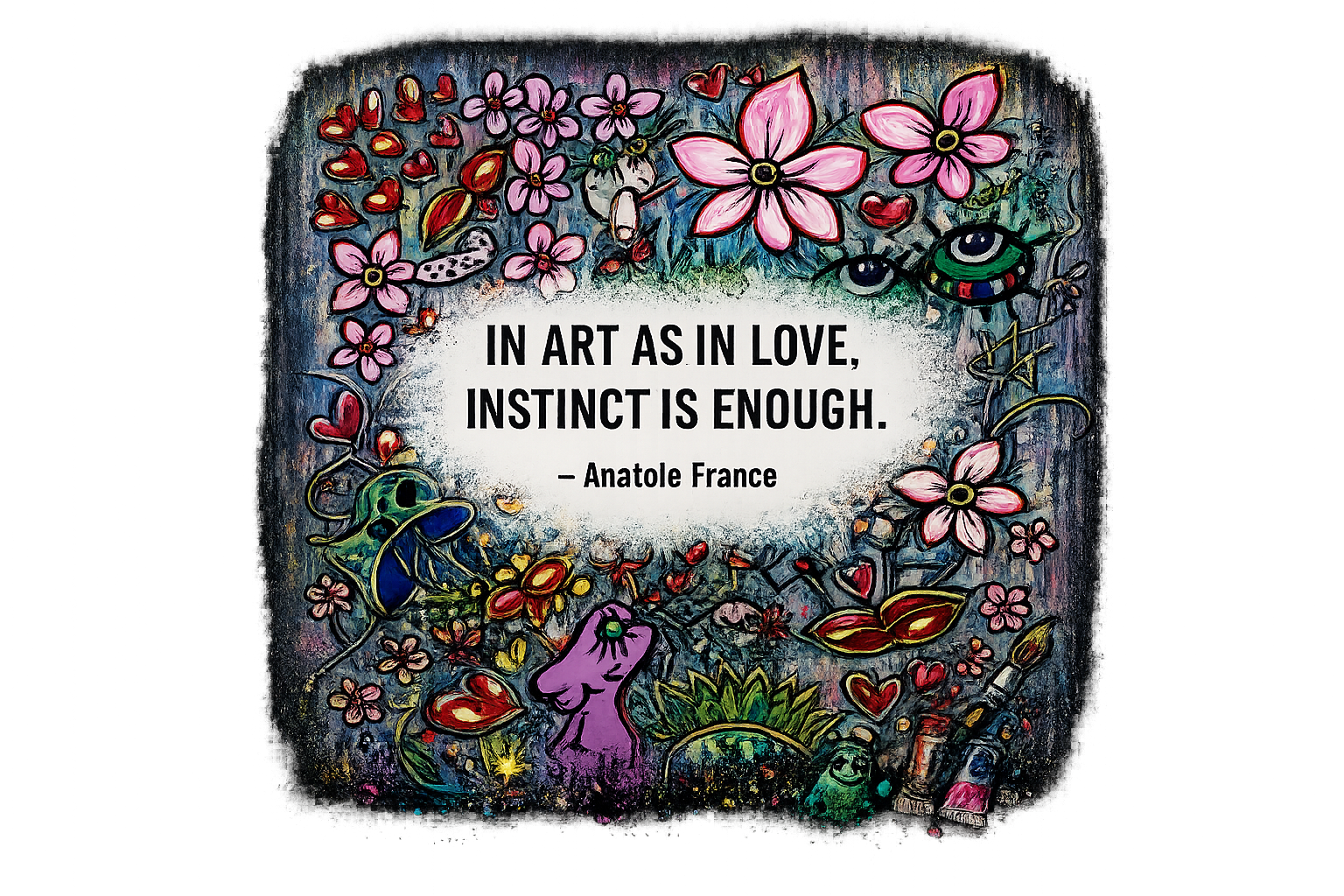 In Art As In Love, Instinct Is Enough Shirt – Women’s Black V-Neck Artist Tee