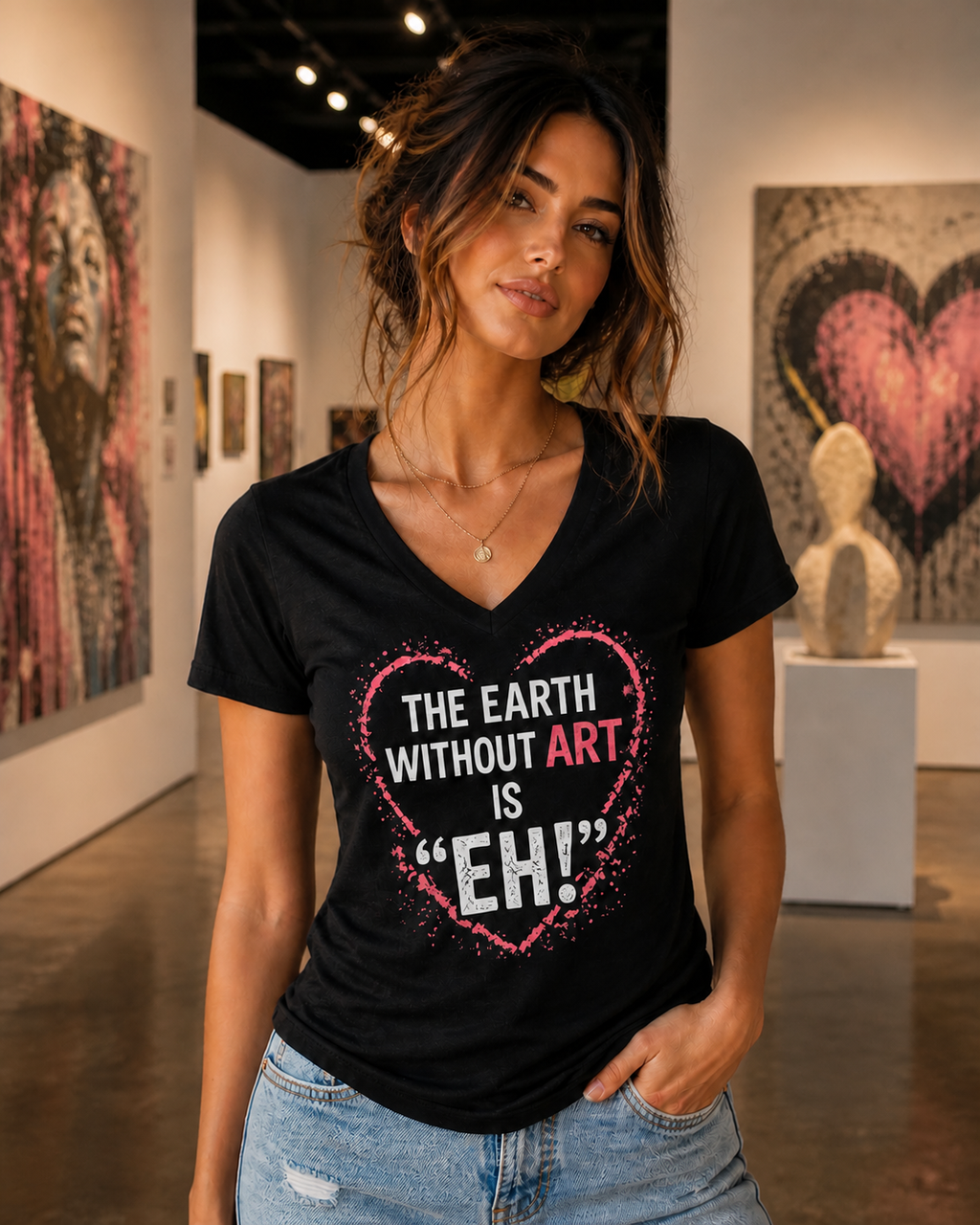 The Earth Without Art Is “Eh” Shirt – Women’s Black V-Neck Artist Tee (Gildan 5V00L)