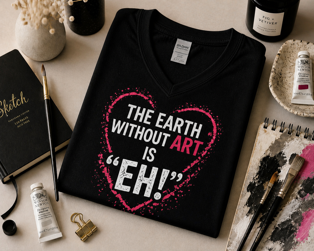 The Earth Without Art Is “Eh” Shirt – Women’s Black V-Neck Artist Tee (Gildan 5V00L)