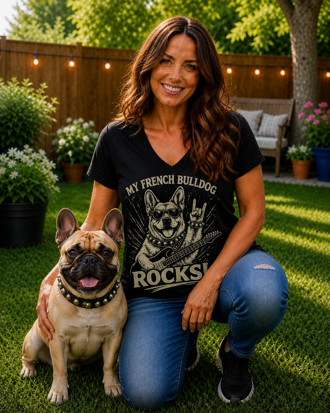 My French Bulldog Rocks V-Neck T-Shirt | Frenchie Dog Lover Tee