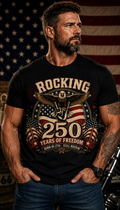 Men’s 4th of July Independence Day Patriotic Shirt – Rocking 250 Years of Freedom Eagle Tee