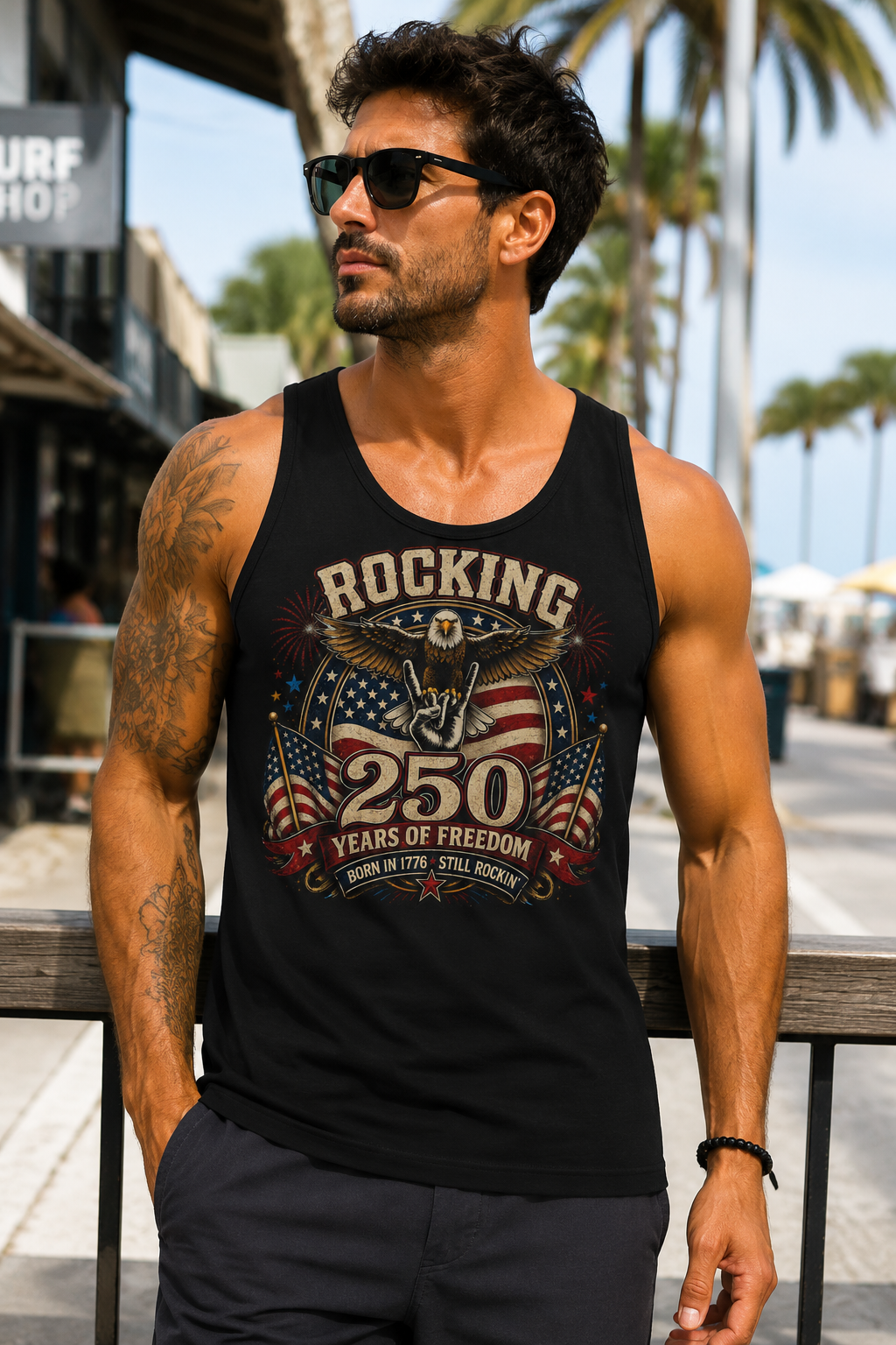 Rocking 250 Years of Freedom Men’s Tank Top | Patriotic 1776 Eagle Shirt 4th of July Independence Day Patriotic Shirt – Rocking 250 Years of Freedom Eagle Tee
