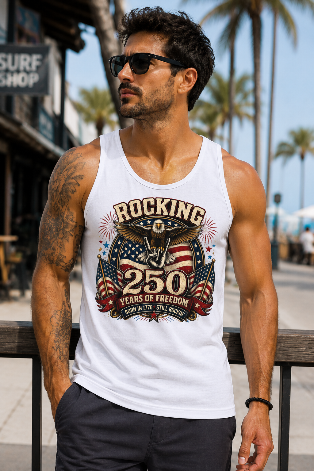 Rocking 250 Years of Freedom Men’s Tank Top | Patriotic 1776 Eagle Shirt 4th of July Independence Day Patriotic Shirt – Rocking 250 Years of Freedom Eagle Tee