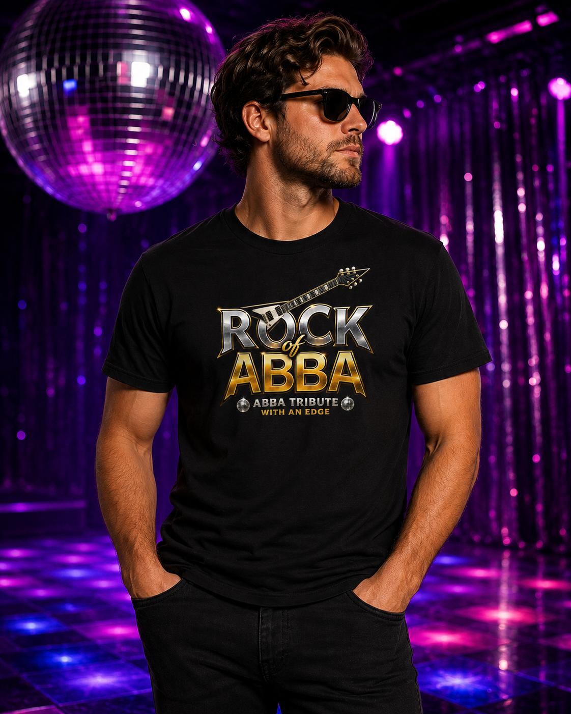 Rock of ABBA Unisex T-Shirt | ABBA Tribute Band Merch | Black Rock Disco Concert Tee