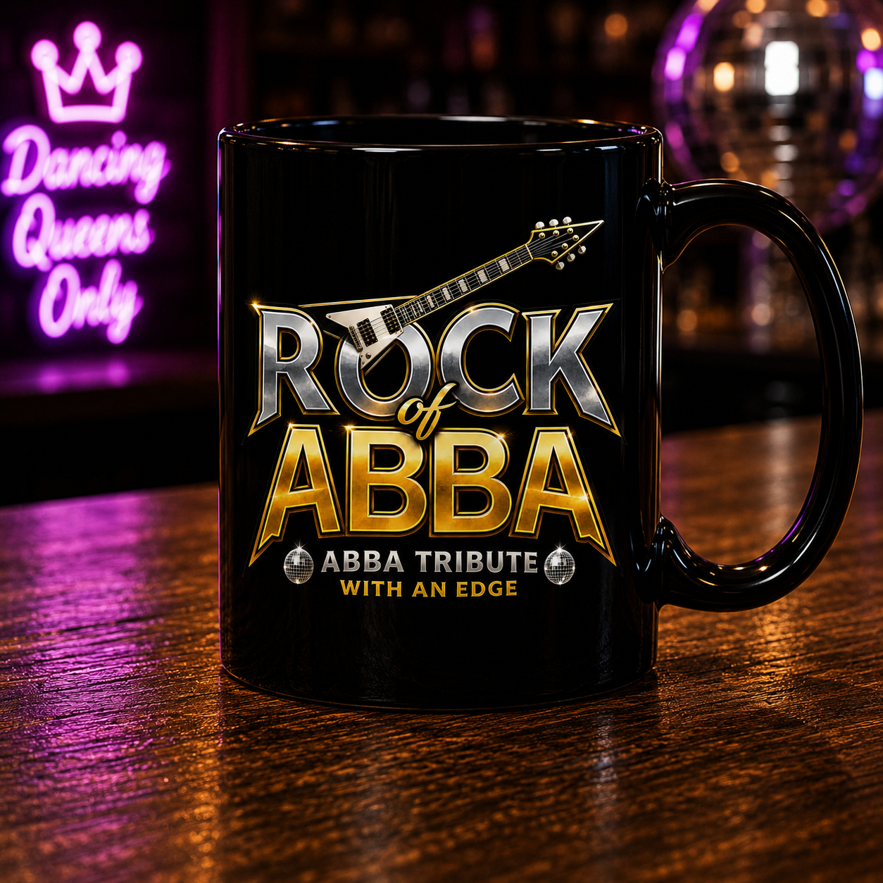 Rock of ABBA Black Mug – Guitar Logo ABBA Tribute Coffee Cup