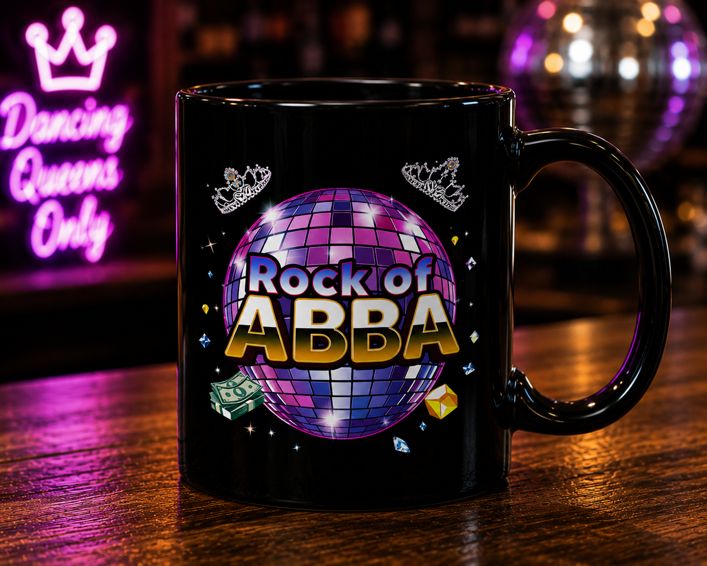 Rock of ABBA Black Mug – Disco Ball ABBA Tribute Coffee Cup