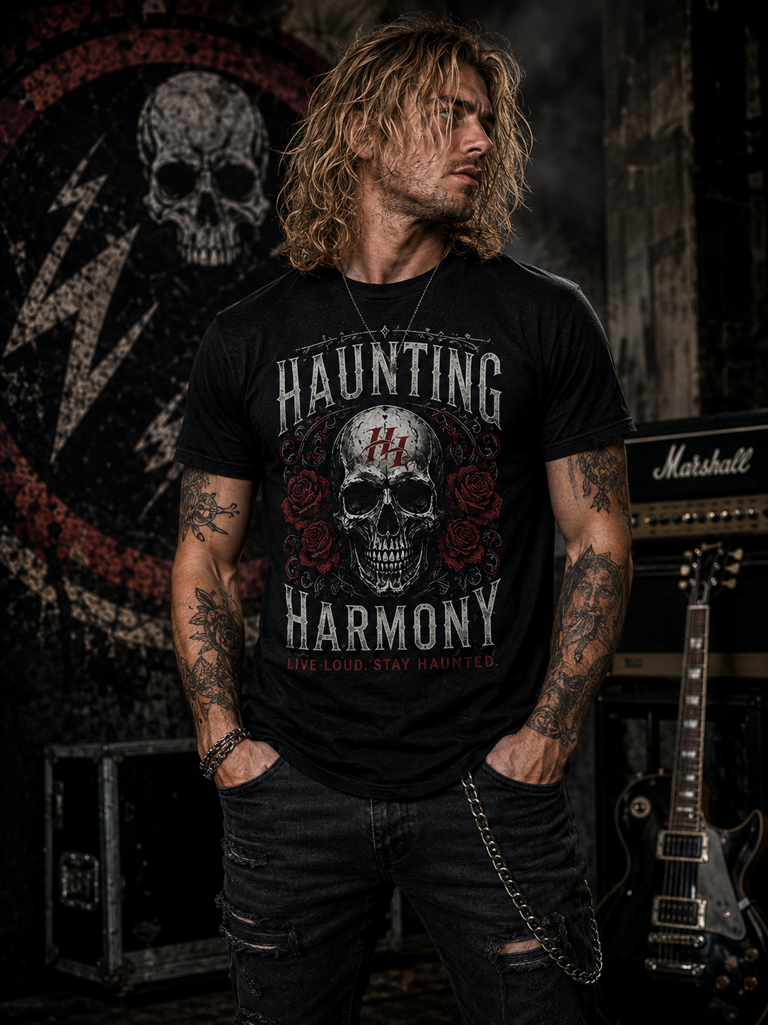 Haunting Harmony Skull Roses Gothic Rock Shirt