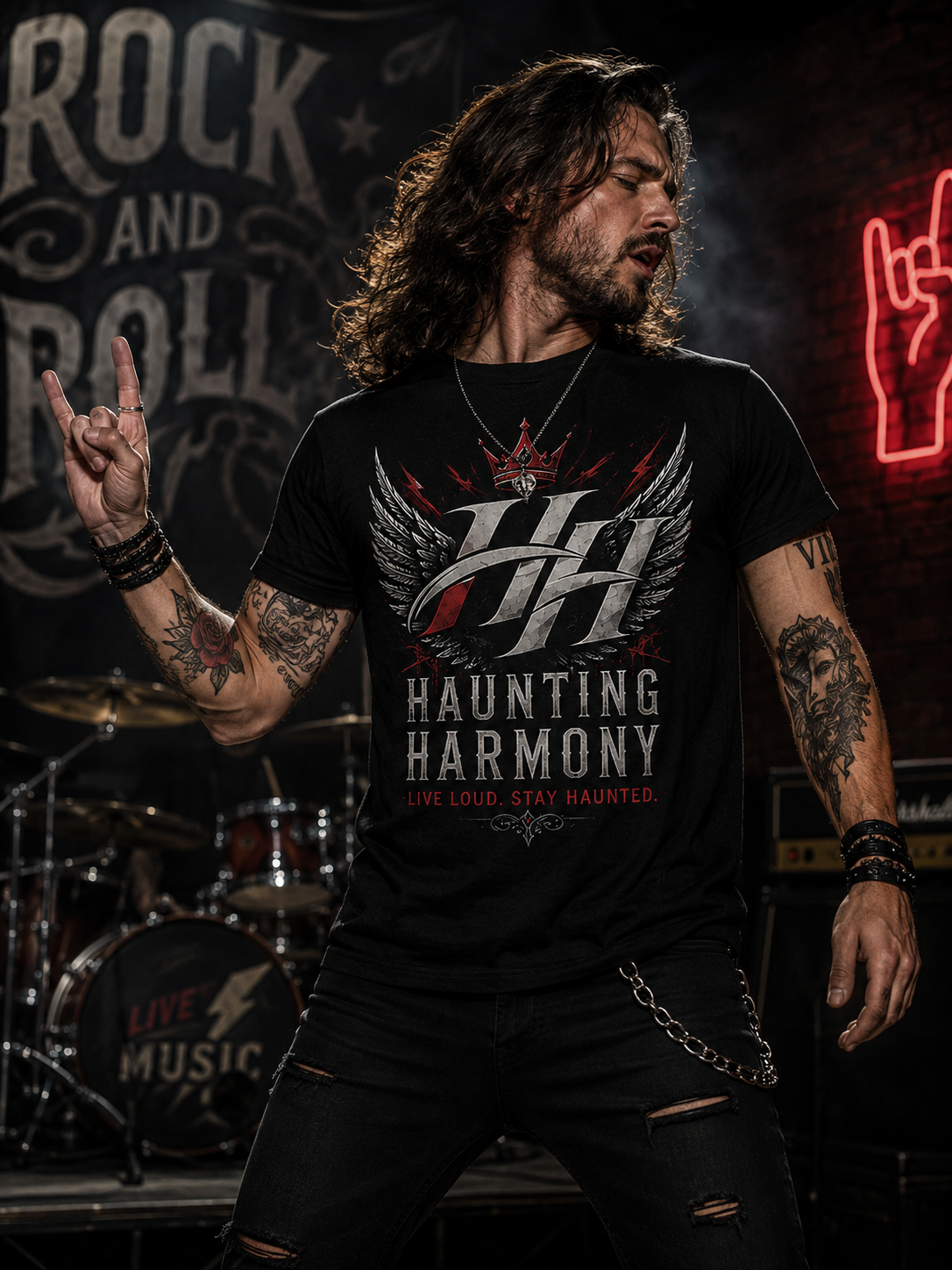 Haunting Harmony Winged Crown Rock Shirt
