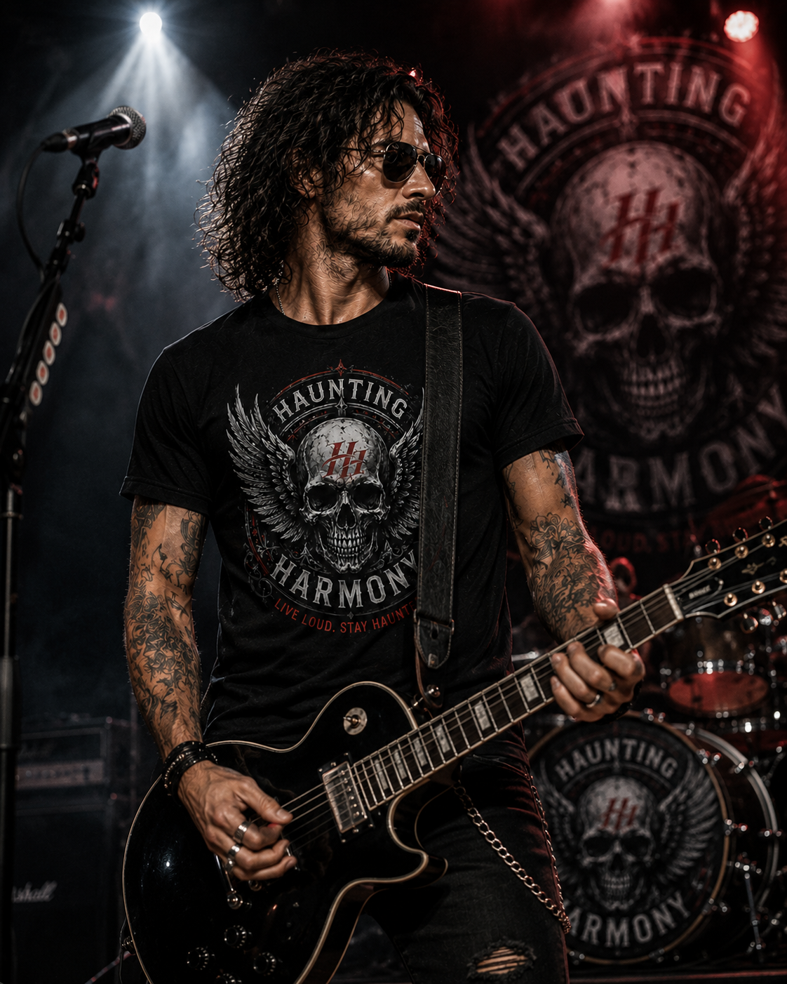 Haunting Harmony Winged Skull Concert Rock Shirt