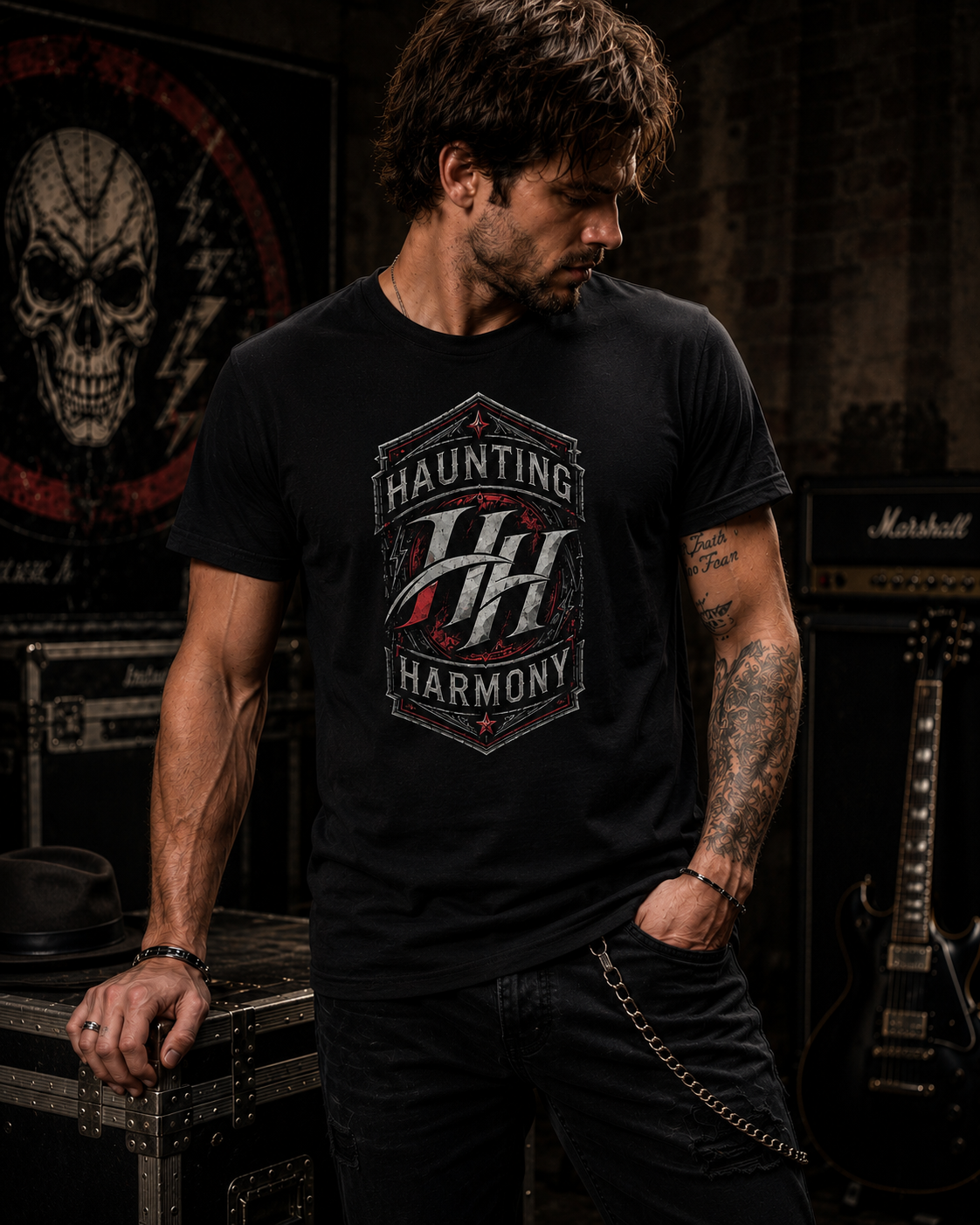 Haunting Harmony Shield Badge Rock Shirt