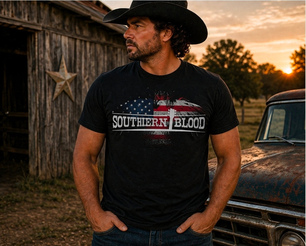 Southern Blood T-Shirt — Distressed American Flag Graphic Tee