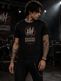 Haunting Harmony “Live Loud, Stay Haunted” Distressed Horror Rock T-Shirt – Gothic Metal Graphic Tee