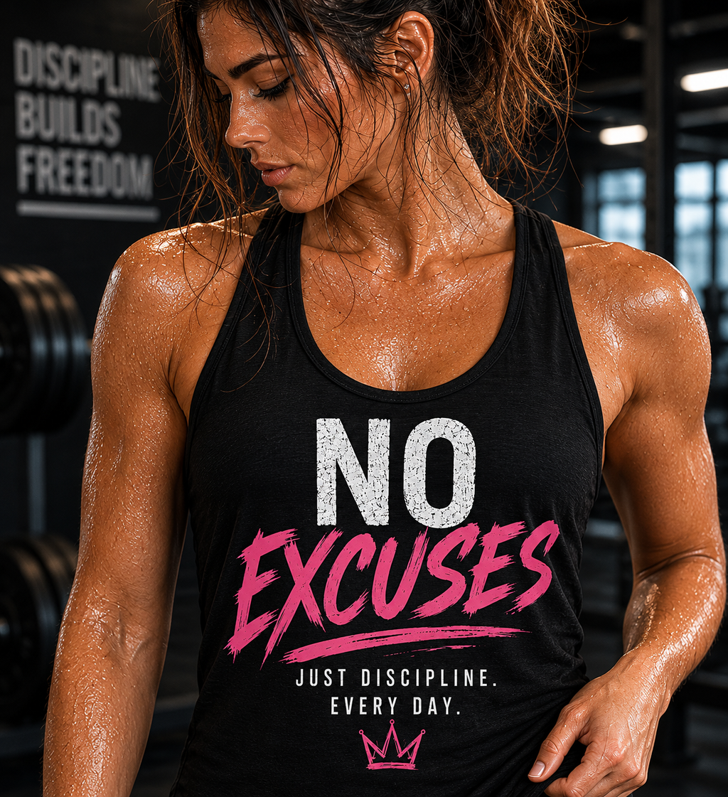 No Excuses Women’s Workout Tank Top – Motivational Gym Racerback Tank – Fitness Motivation Shirt – Just Discipline Every Day