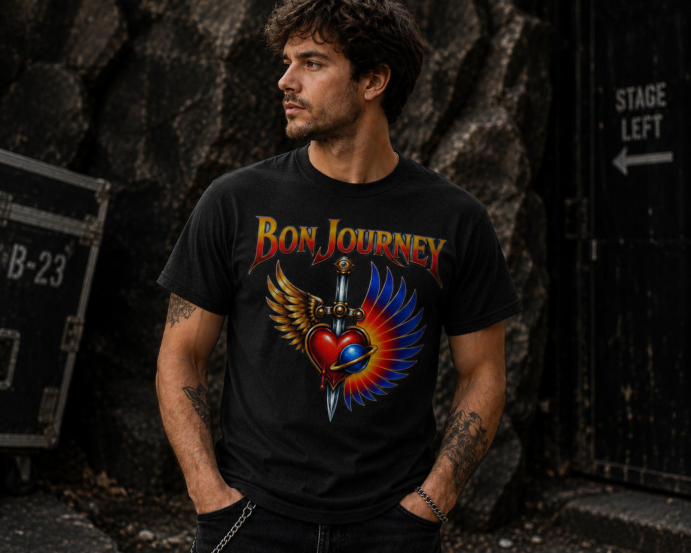 Bon Journey Winged Heart Tribute Rock T-Shirt – Journey & Bon Jovi Inspired Concert Tee