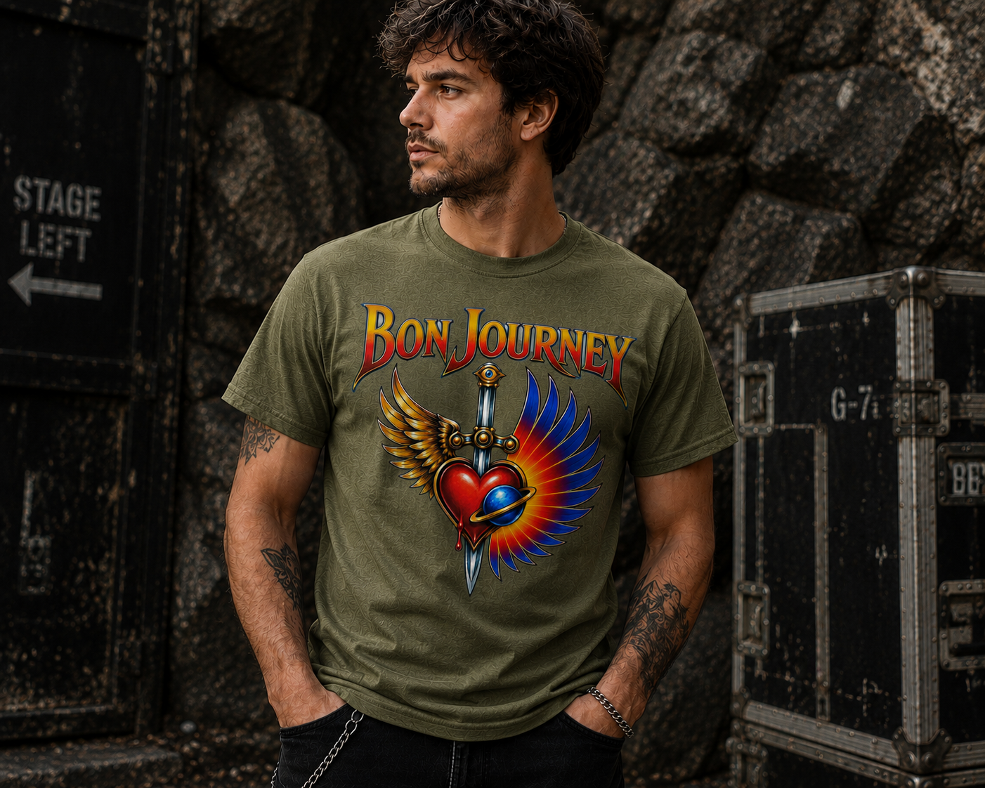 Bon Journey Winged Heart Tribute Rock T-Shirt – Journey & Bon Jovi Inspired Concert Tee