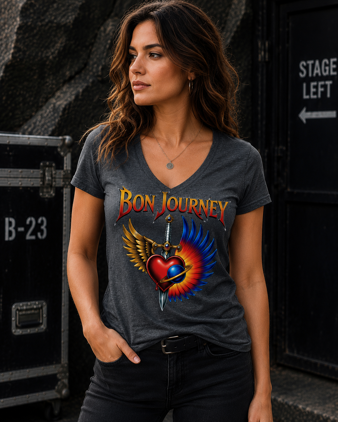 Bon Journey Women's V-Neck Rock T-Shirt – Journey & Bon Jovi Inspired Concert Tee