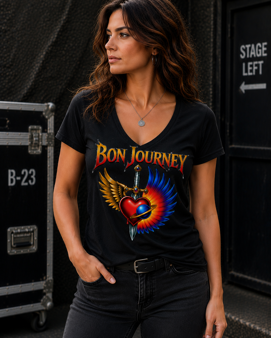 Bon Journey Women's V-Neck Rock T-Shirt – Journey & Bon Jovi Inspired Concert Tee
