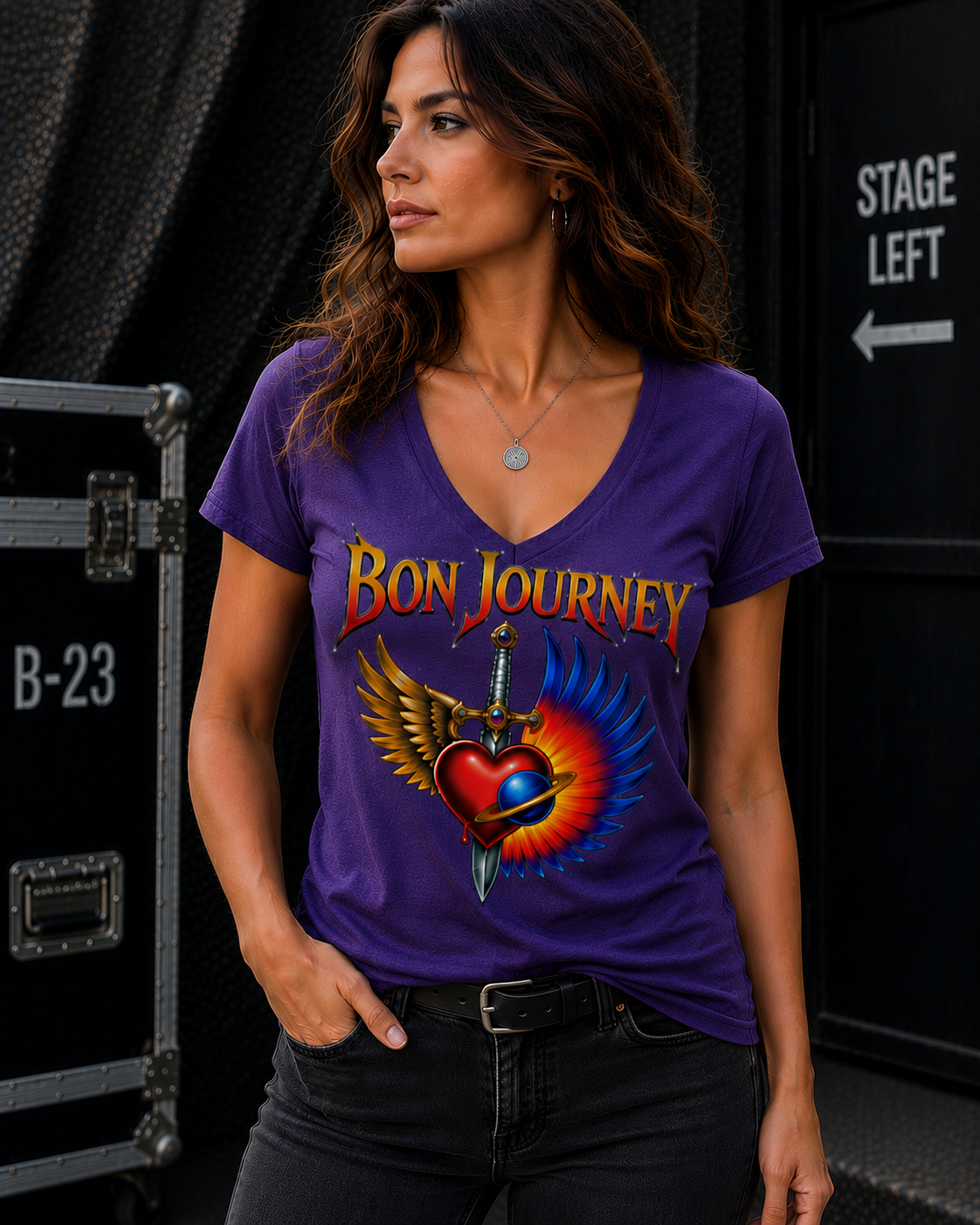 Bon Journey Women's V-Neck Rock T-Shirt – Journey & Bon Jovi Inspired Concert Tee