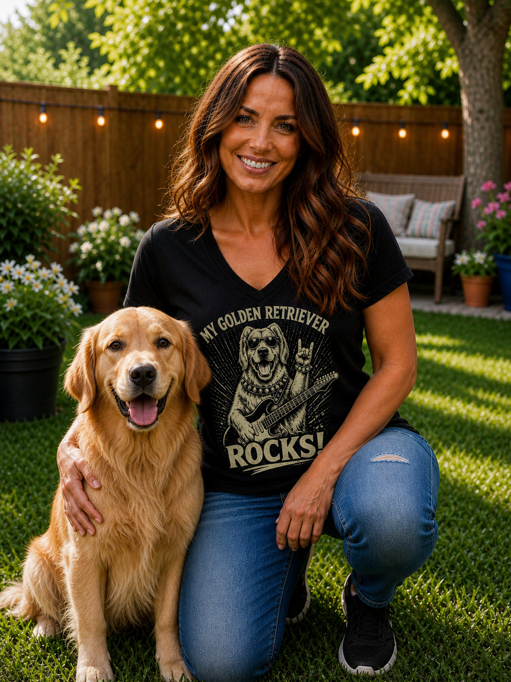 My Golden Retriever Rocks V-Neck T-Shirt | Golden Retriever Dog Lover Tee