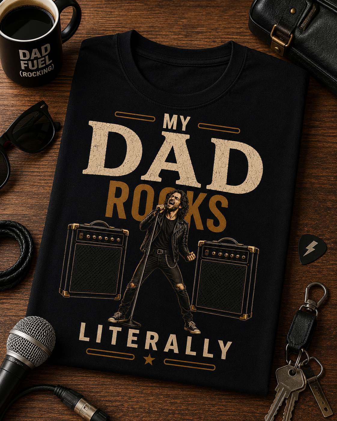 My Dad Rocks Literally Singer Shirt – Rock Star Dad Father's Day Music Tee