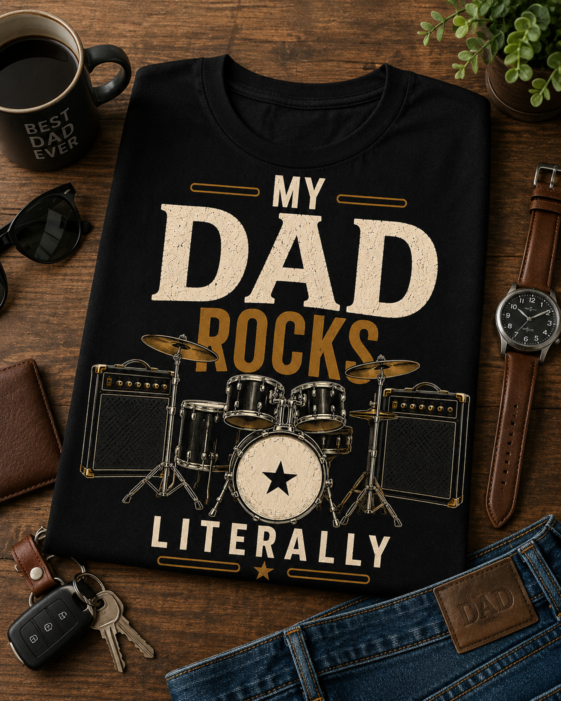 My Dad Rocks Literally Drummer Shirt – Father's Day Music Dad Tee