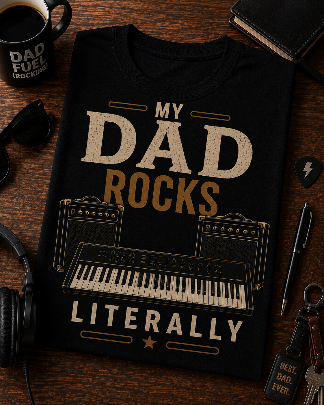 My Dad Rocks Literally Keyboard Shirt – Piano Dad Father's Day Music Tee