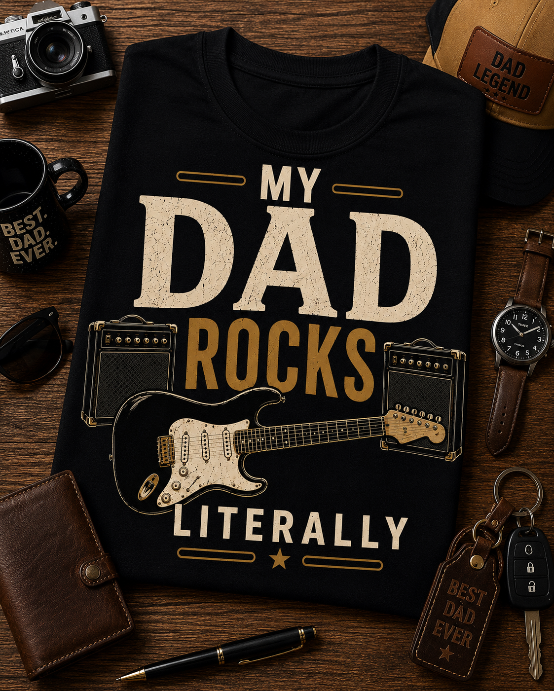 My Dad Rocks Literally Guitar Shirt – Guitar Player Dad Father's Day Tee