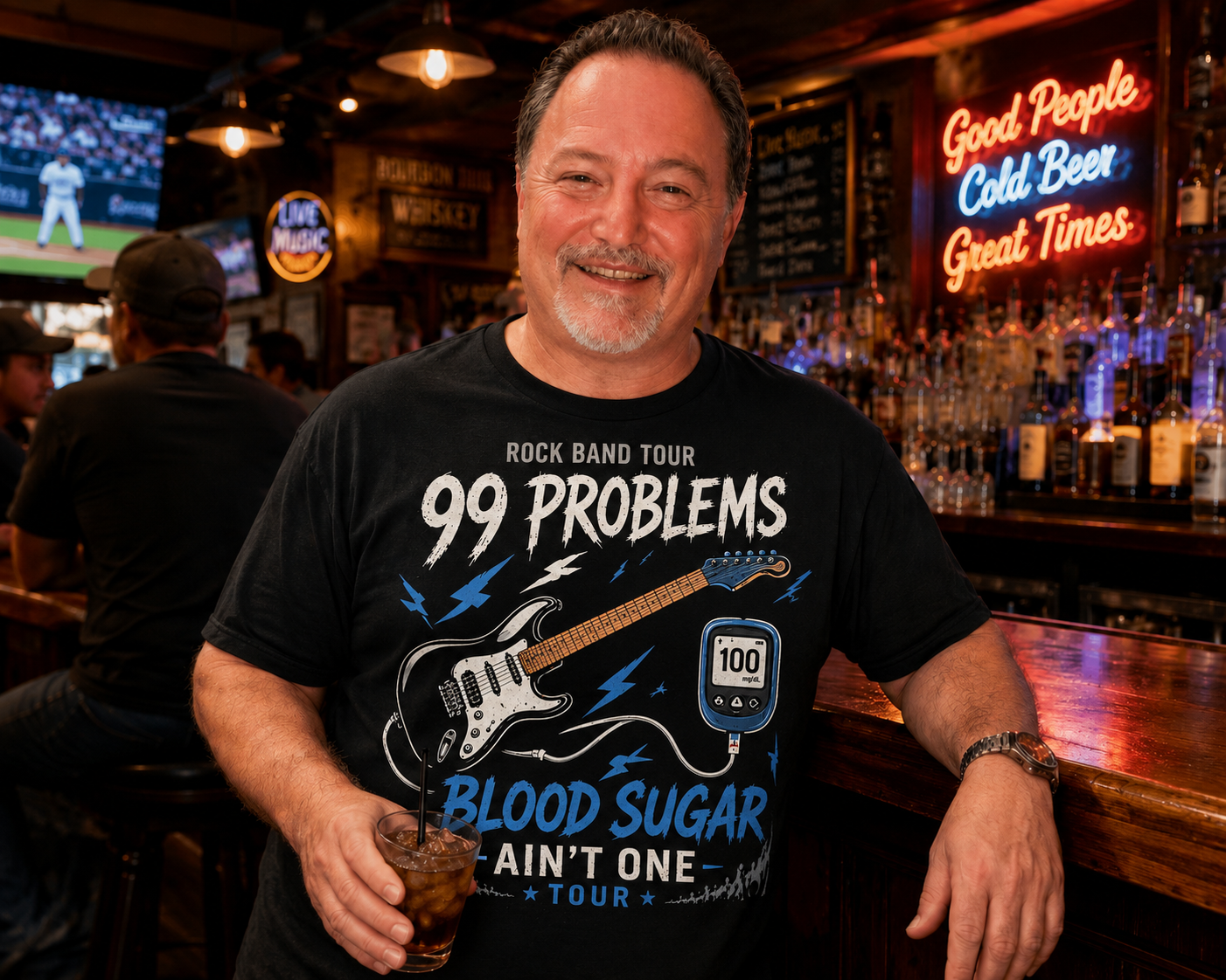 99 Problems Blood Sugar Ain’t One Tour Shirt – Funny Diabetic Rock Band T-Shirt, Diabetes Awareness Tee, Glucose Meter Guitar Graphic Shirt