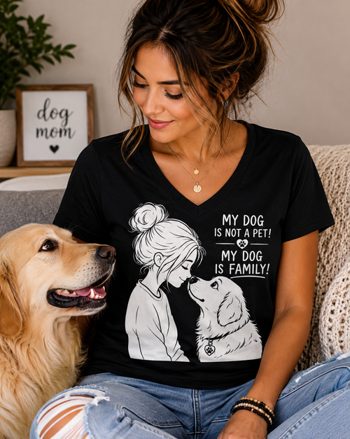 Dog Mom Shirt, My Dog Is Family Shirt, Dog Lover Gift, Pet Parent Tee, Animal Lover Shirt, Women's Dog Shirt V Neck