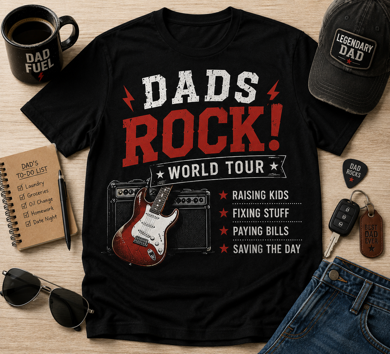 Dads Rock (Guitar) World Tour T-Shirt – Guitar Dad Shirt for Music Lovers