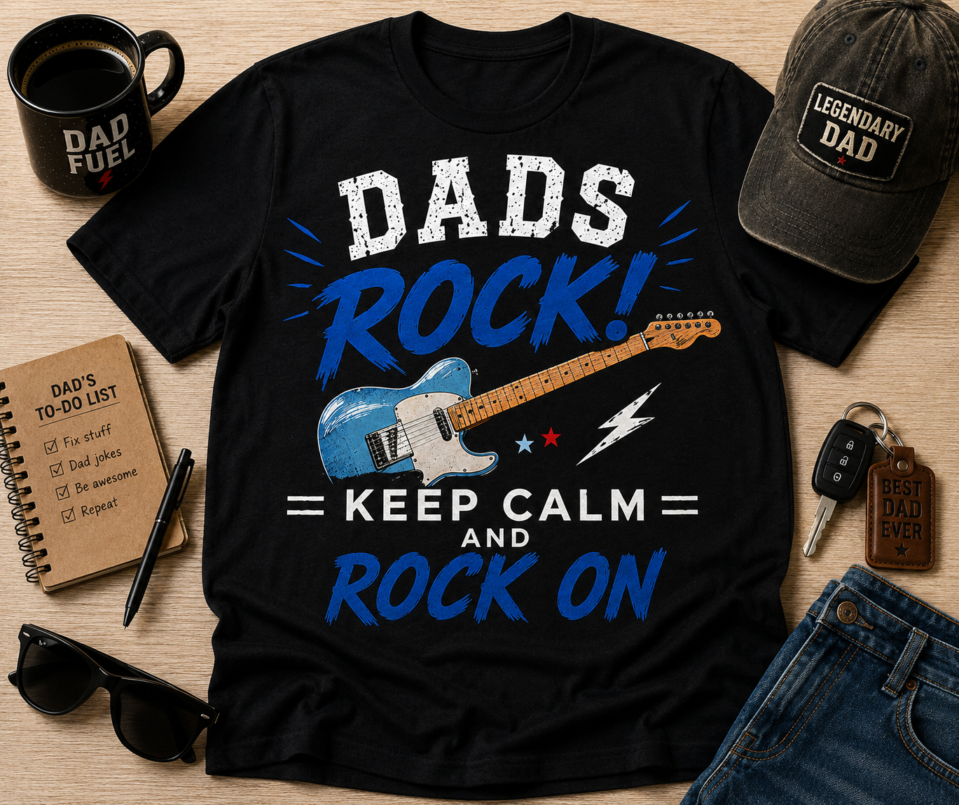 Dads Rock (Guitar) T-Shirt – Keep Calm and Rock On Guitar Dad Shirt