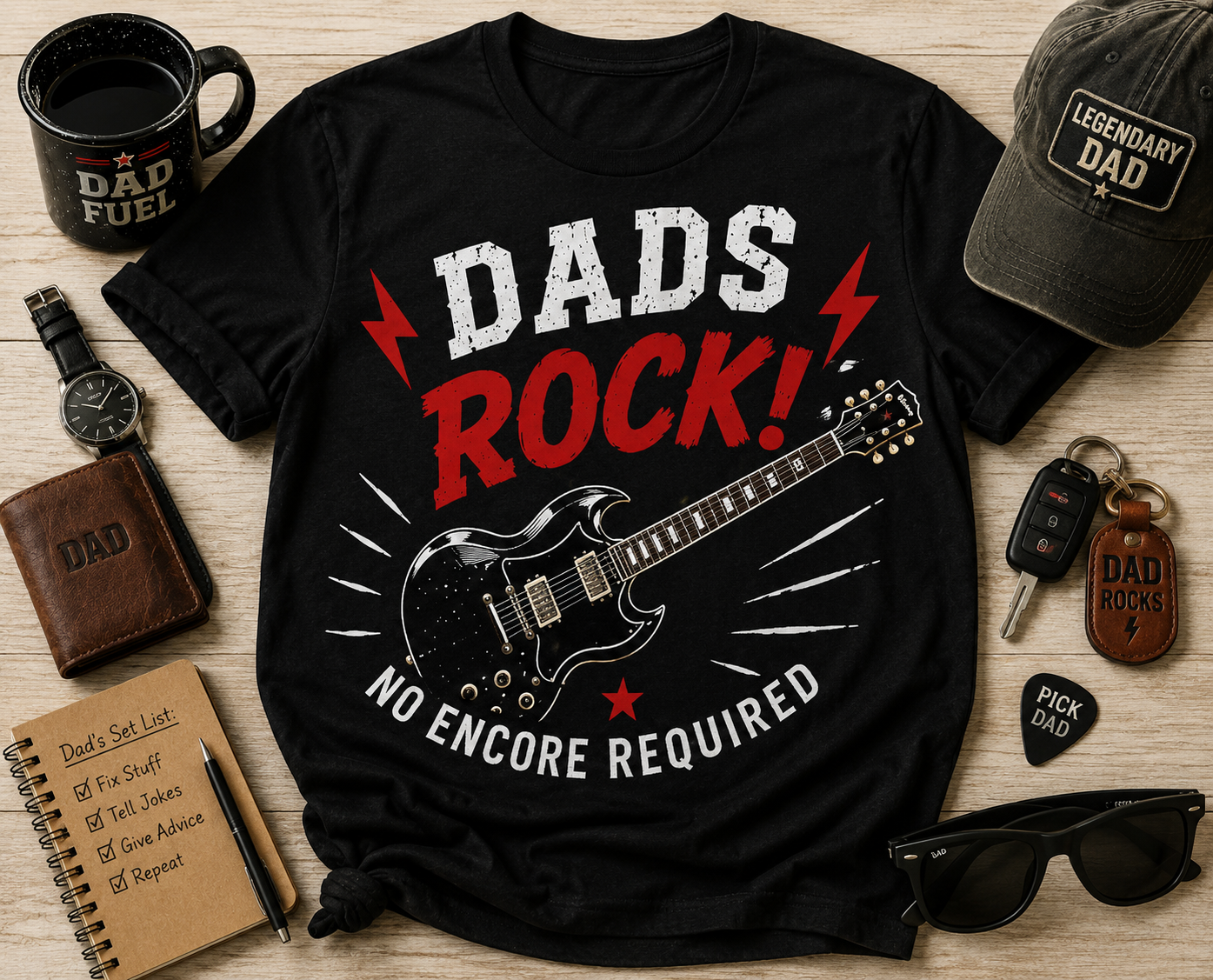 Dads Rock (Guitar) T-Shirt – No Encore Required Guitar Dad Shirt
