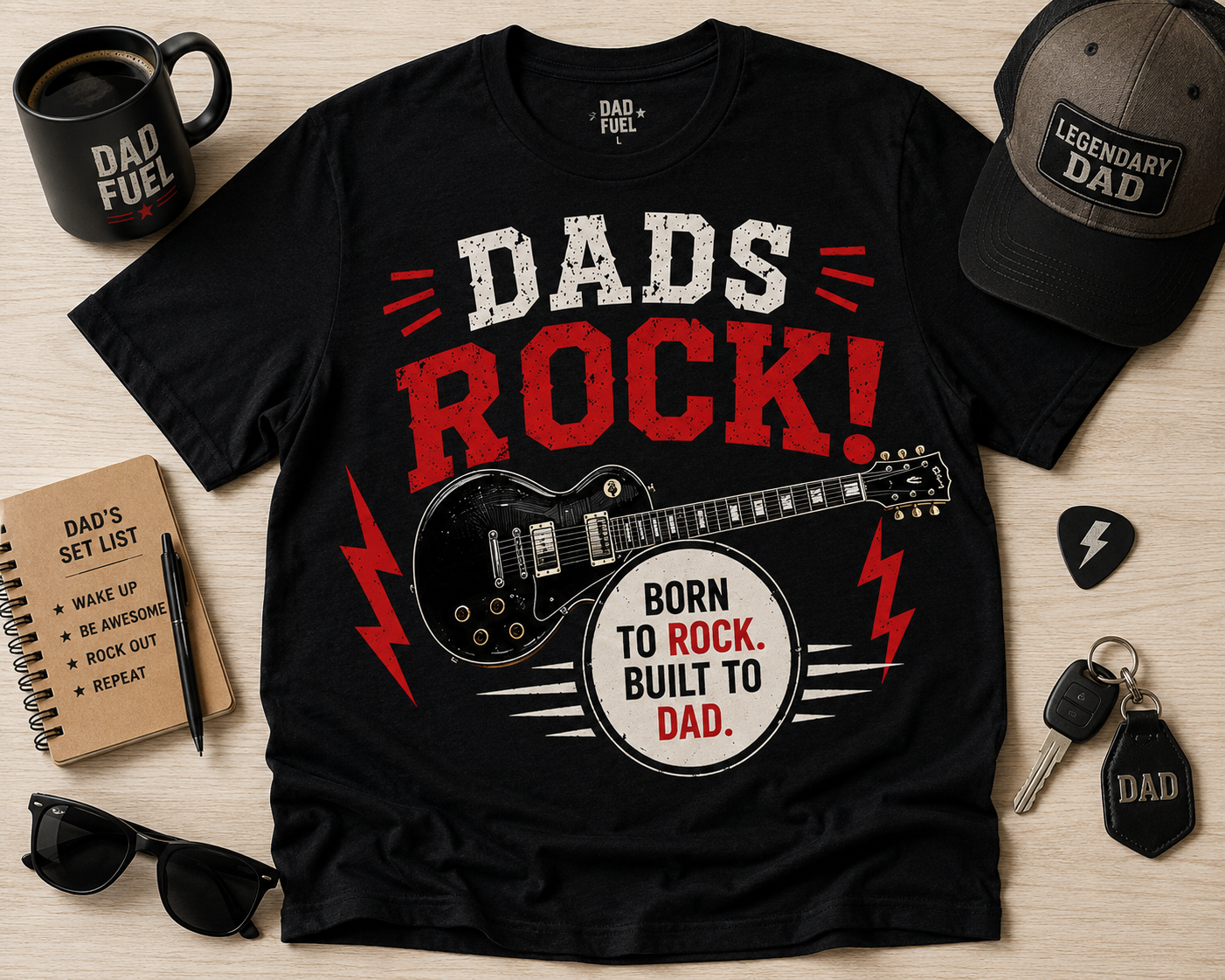 Dads Rock (Guitar) T-Shirt – Born to Rock Built to Dad Guitar Shirt