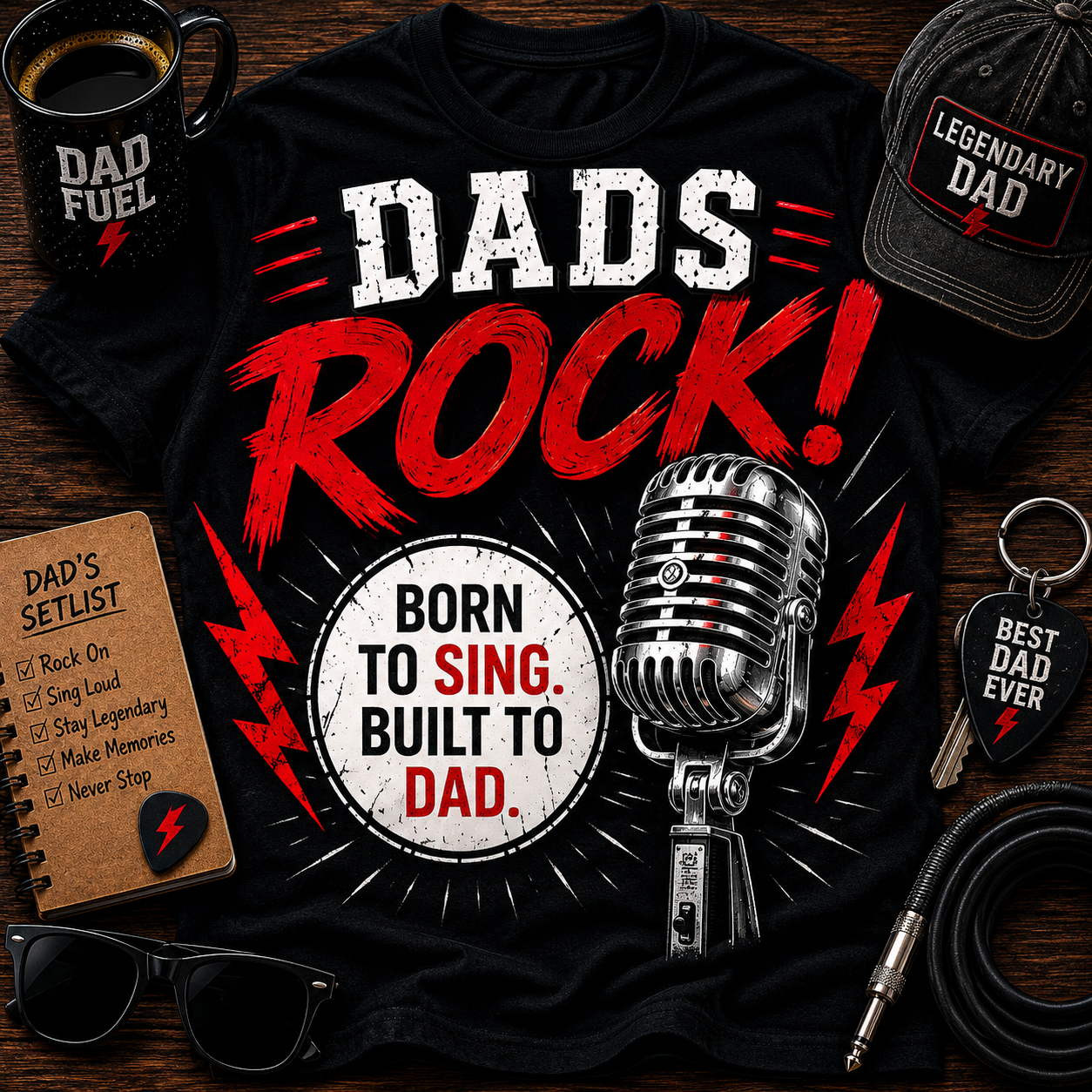 Dads Rock (Singer) Shirt – Born to Sing, Built to Dad
