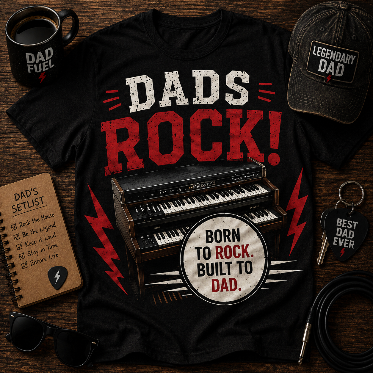 Dads Rock (Keyboard) Shirt – Born to Rock, Built to Dad