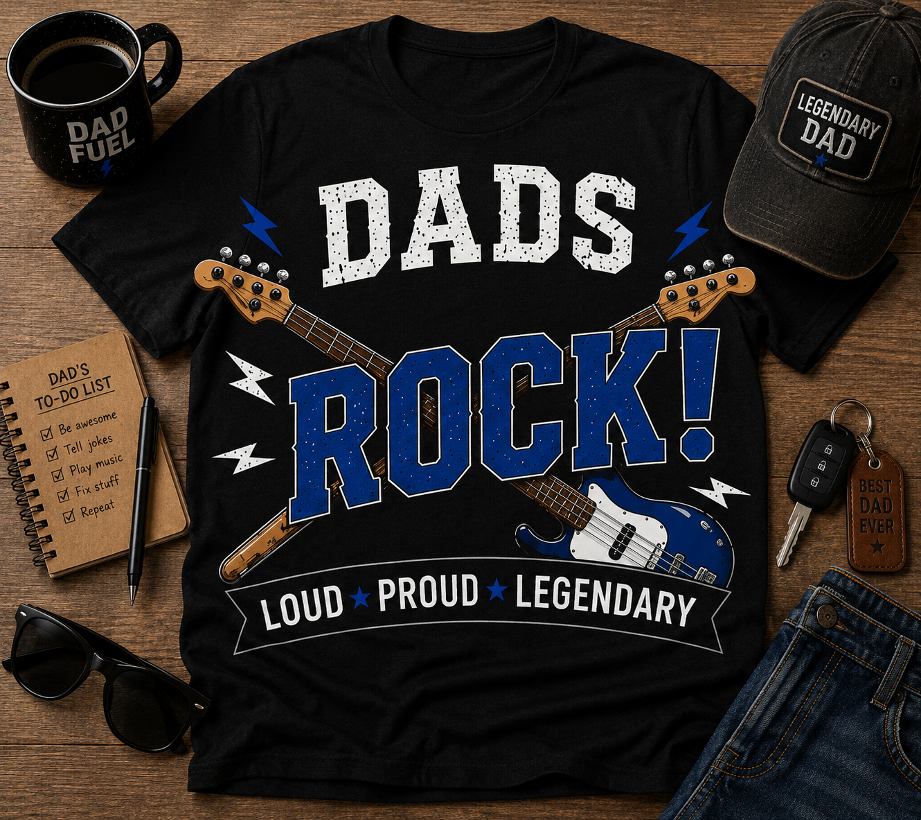 Dads Rock (Bass) Loud Proud Legendary Bass Guitar Father’s Day T-Shirt