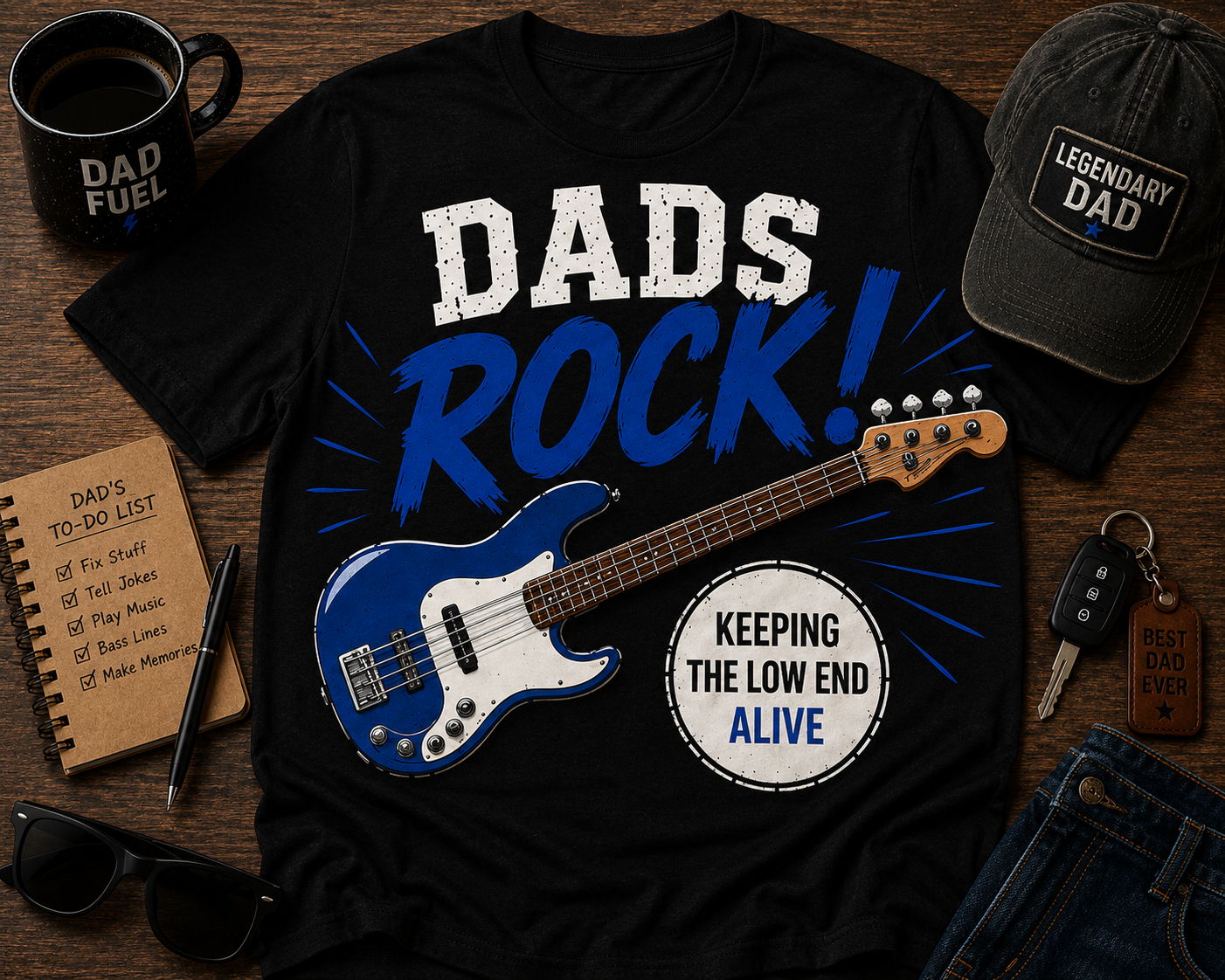 Dads Rock (Bass) Keeping The Low End Alive Bass Guitar Father’s Day T-Shirt