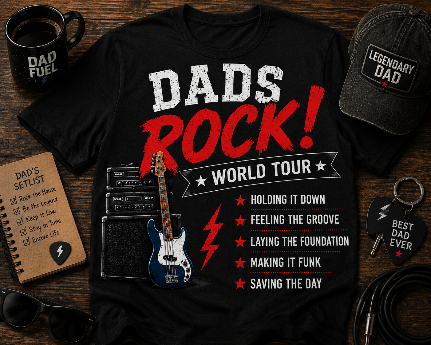 Dads Rock (Bass) Keeping The Low End Alive Bass Guitar Father’s Day T-Shirt