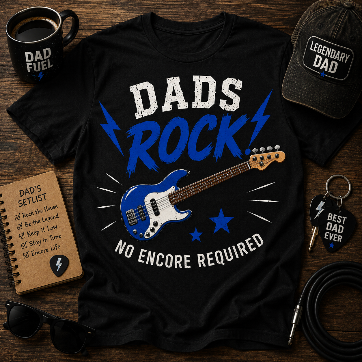 Dads Rock (Bass) No Encore Required Bass Guitar Father’s Day T-Shirt
