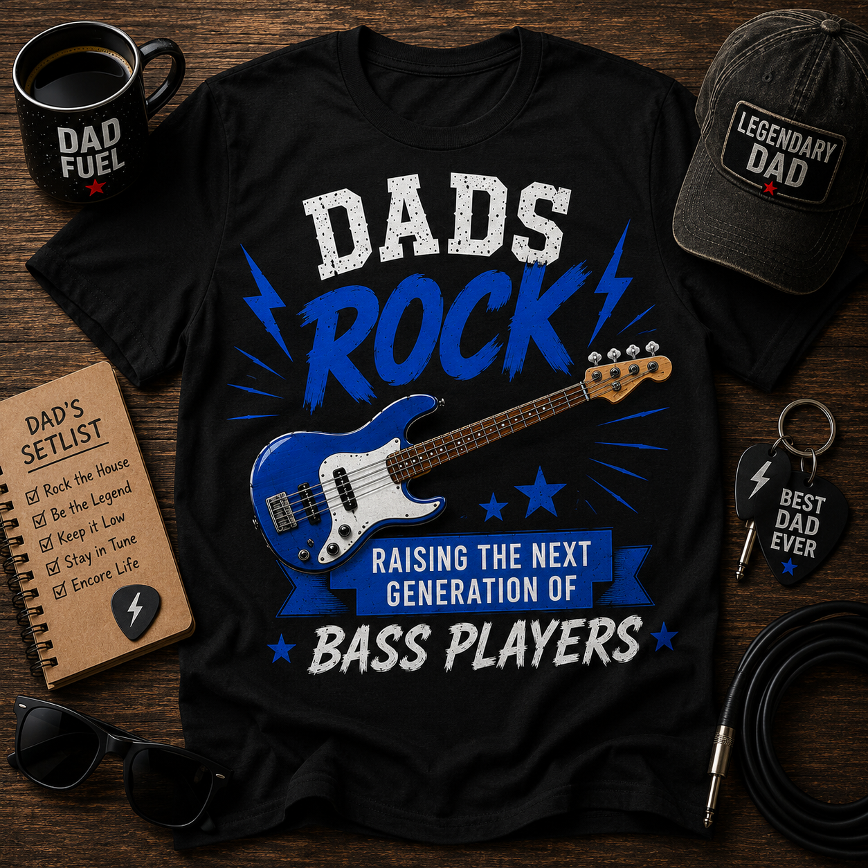 Dads Rock (Bass) Raising The Next Generation Of Bass Players Father’s Day T-Shirt